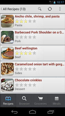 Recipes Screen (Paprika for Android v1.1.0)